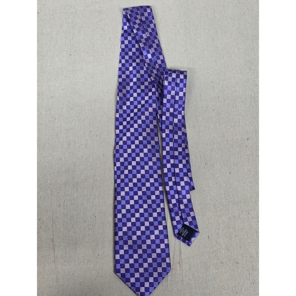 Paul Fredrick Mens Purple Checkered Silk Necktie Woven Geometric Dress Tie